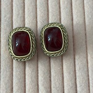 Vintage Red and Gold Earrings with Oval Design